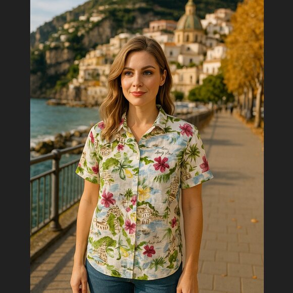 Cynthia Rowley Linen Amalfi Coast Button Down Camp Shirt Sz S EUC Vacation Soft - Picture 1 of 12